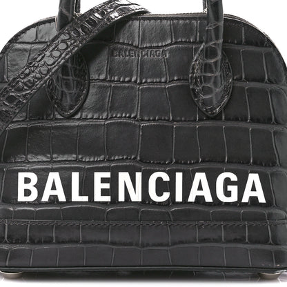Balenciaga Shiny Calfskin Logo Crocodile Embossed XXS Ville Top Handle Bag Gray 9 of 11