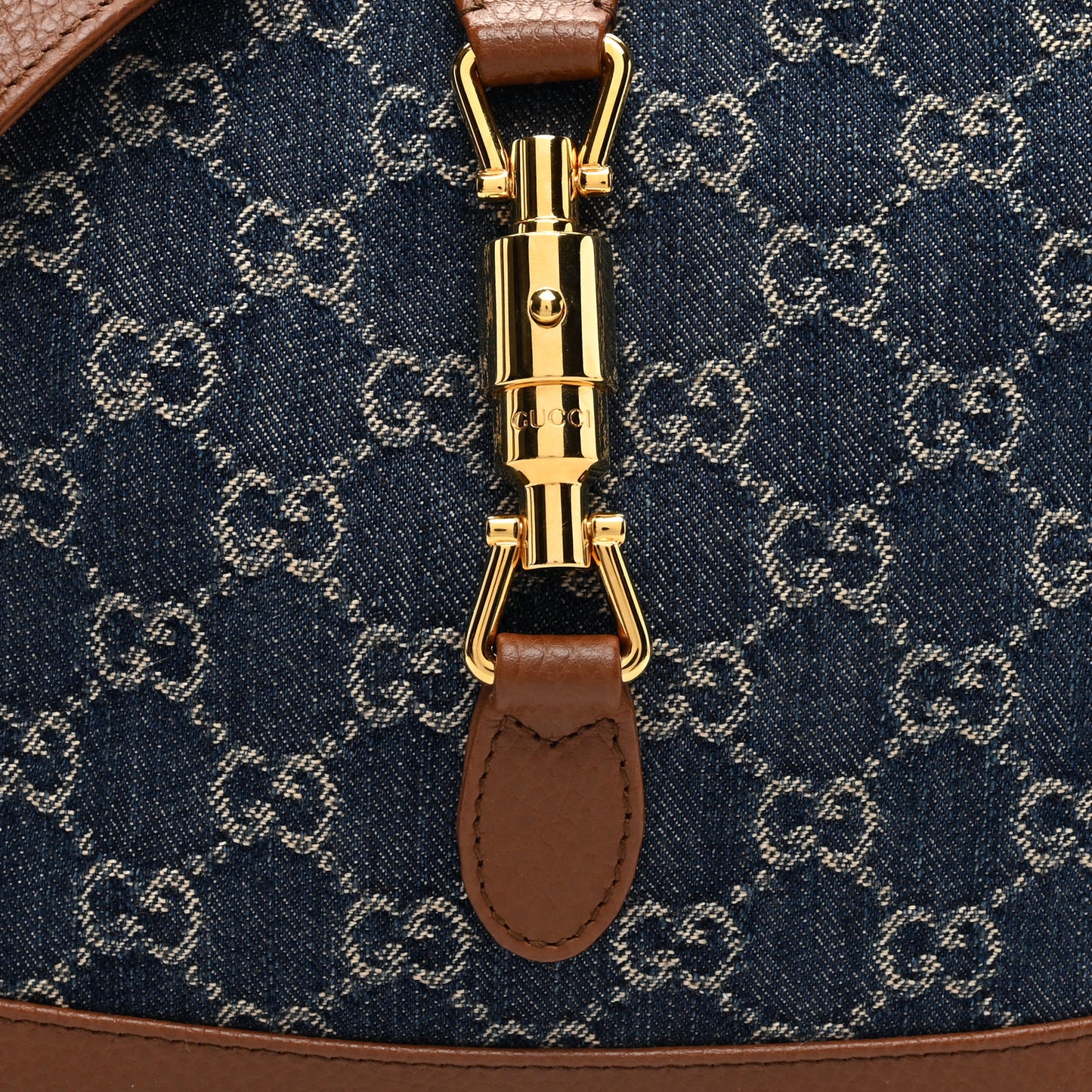 New Denim GG Monogram Calfskin Small Jackie 1961 Hobo Blue Tea Cuir