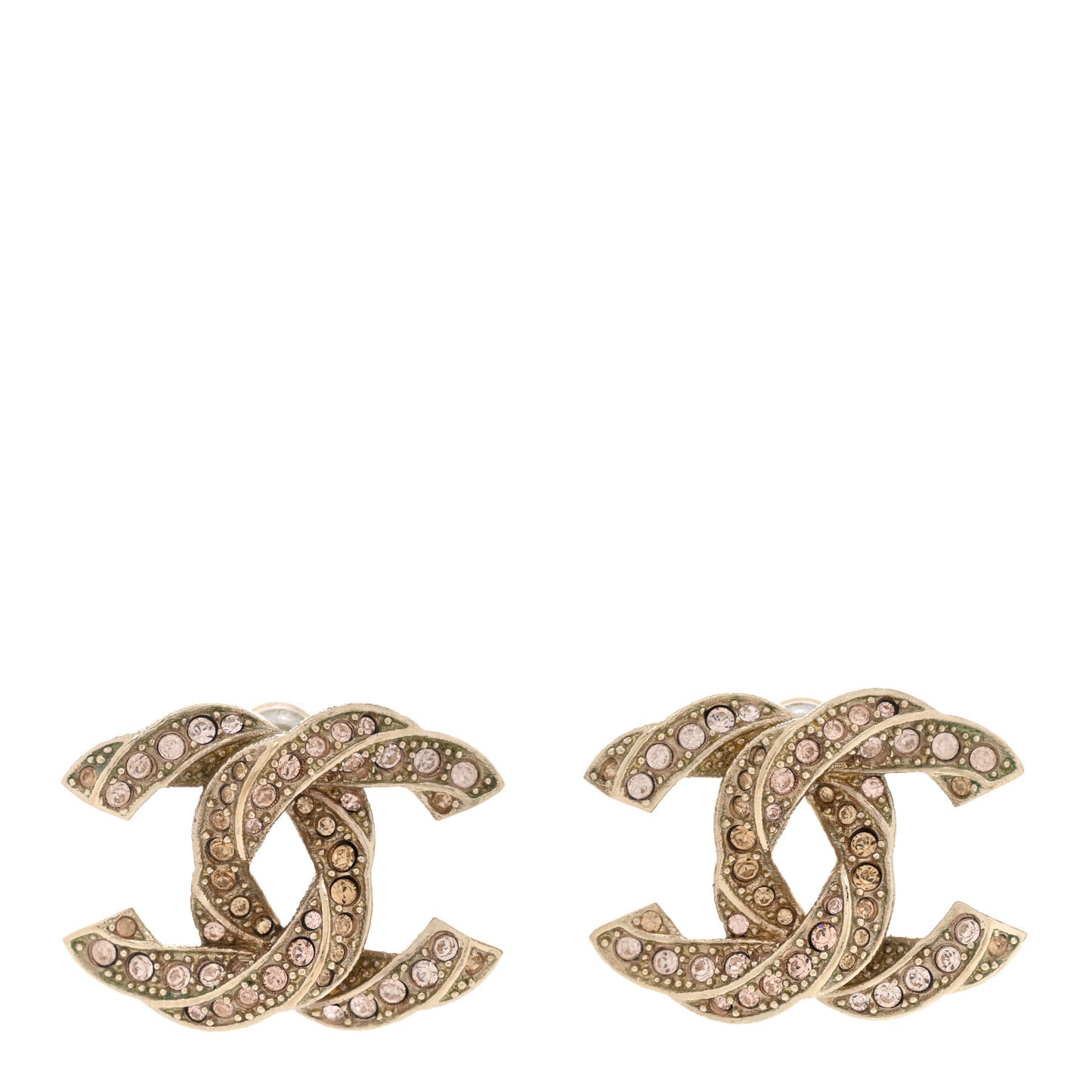 Crystal Twisted CC Earrings Light Gold Pale Pink