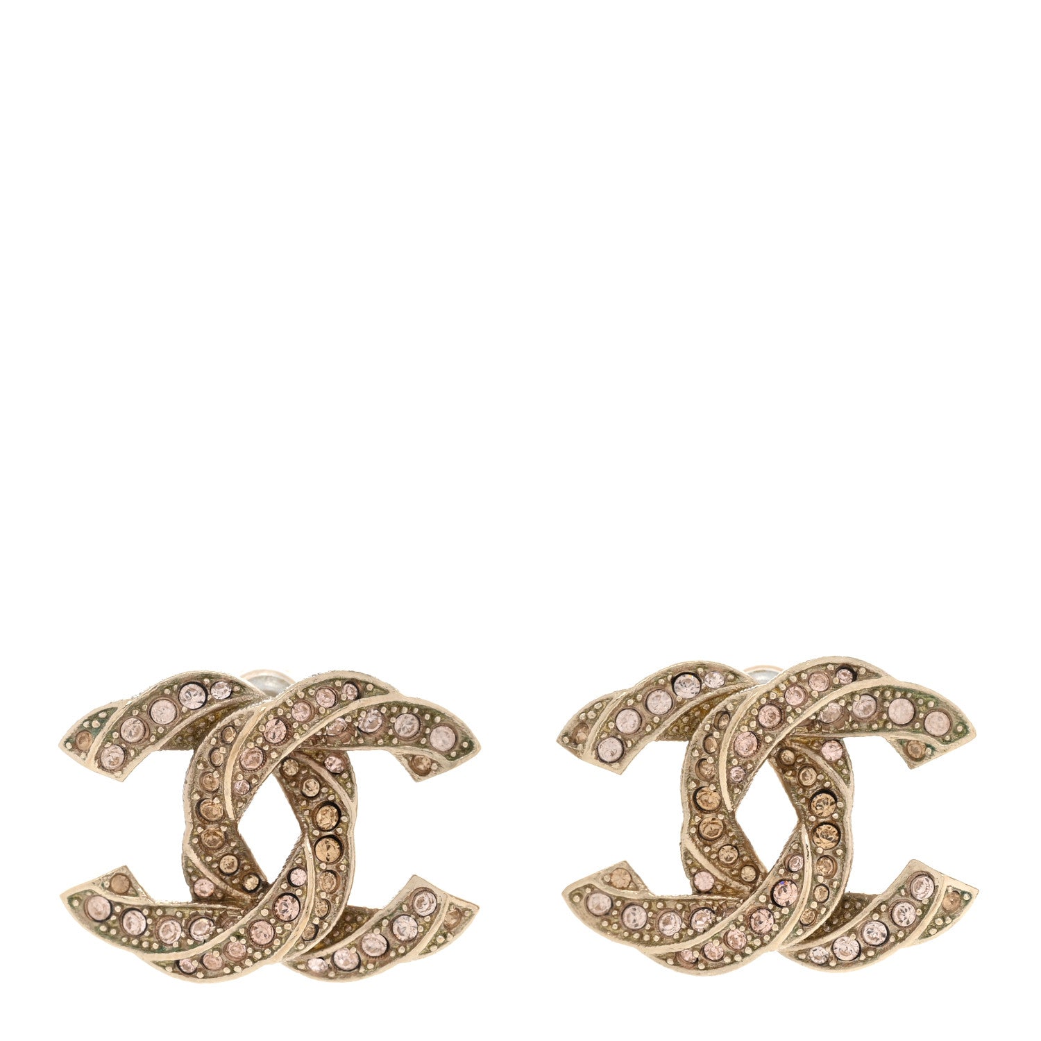 Chanel Crystal Twisted CC Earrings Light Gold Pale Pink 1 of 6