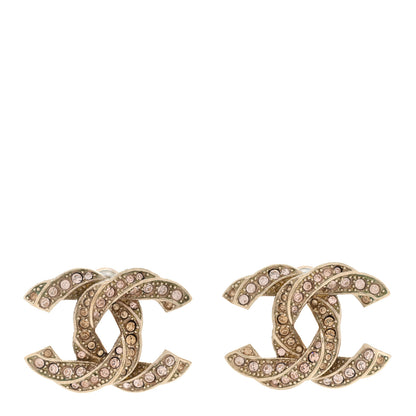 Chanel Crystal Twisted CC Earrings Light Gold Pale Pink 1 of 6