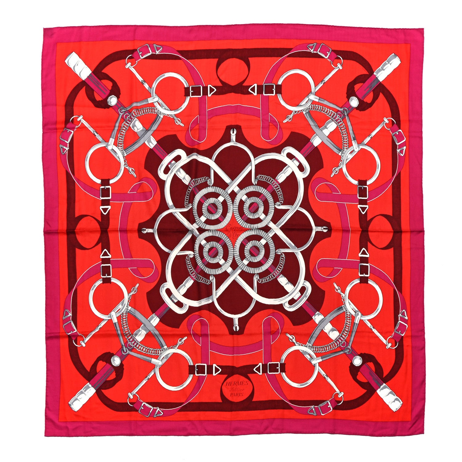 Hermes Cashmere Silk Eperon D'Or Shawl 140 Fuchsia Rouge Grenat 1 of 7