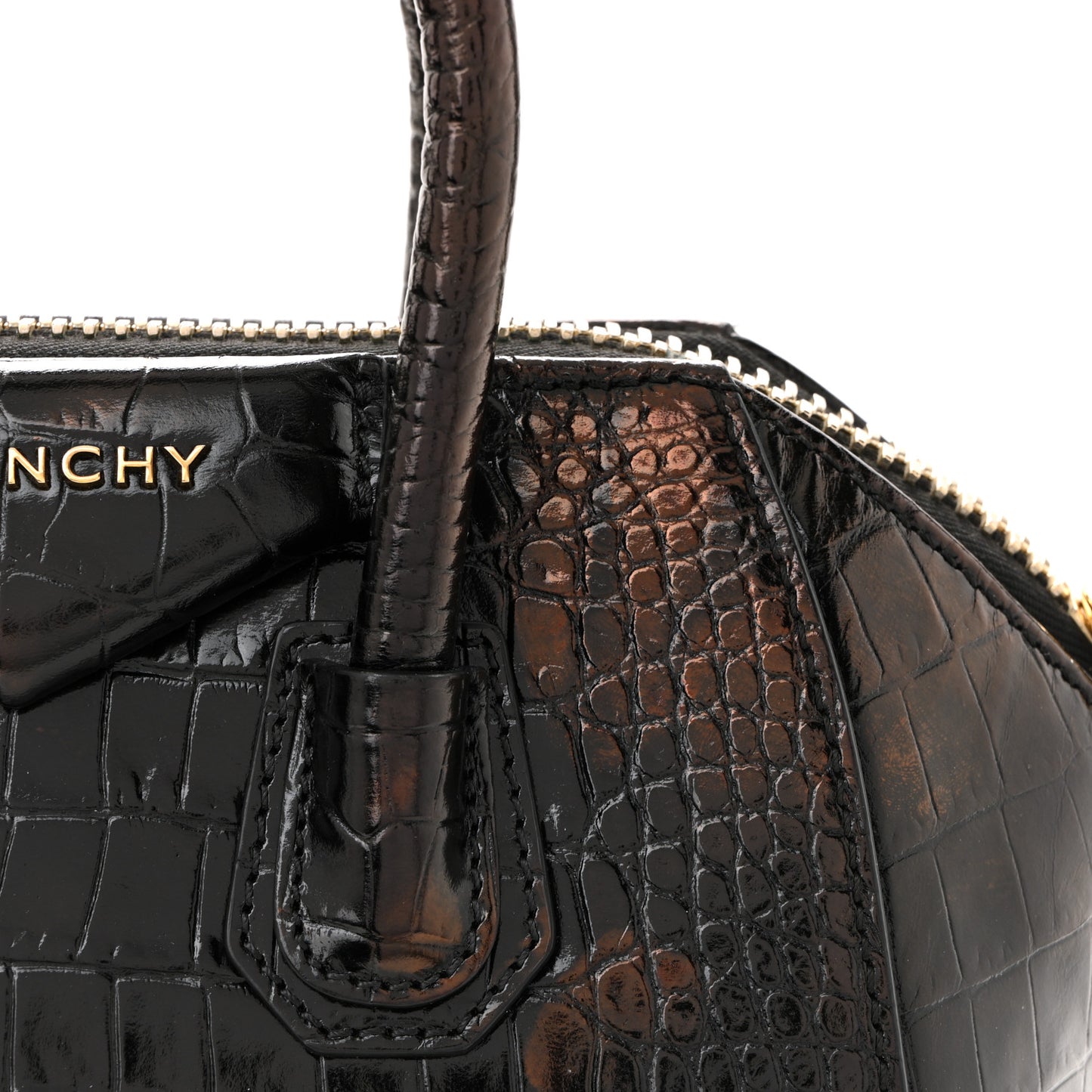 Calfskin Crocodile Embossed Mini Antigona Black