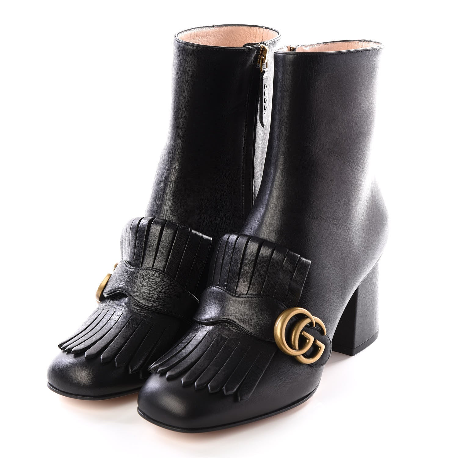 Gucci Malaga Kid GG Marmont Fringe 75mm Ankle Boots 37.5 Black 2 of 9