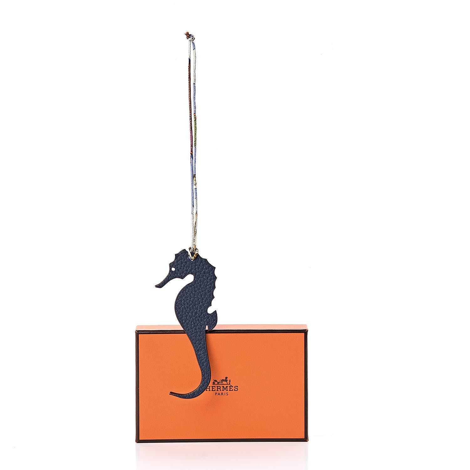 Hermes Epsom Togo Petit H Seahorse Bag Charm Capucine Bleu Saphir 4 of 4