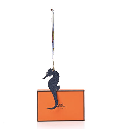 Hermes Epsom Togo Petit H Seahorse Bag Charm Capucine Bleu Saphir 4 of 4