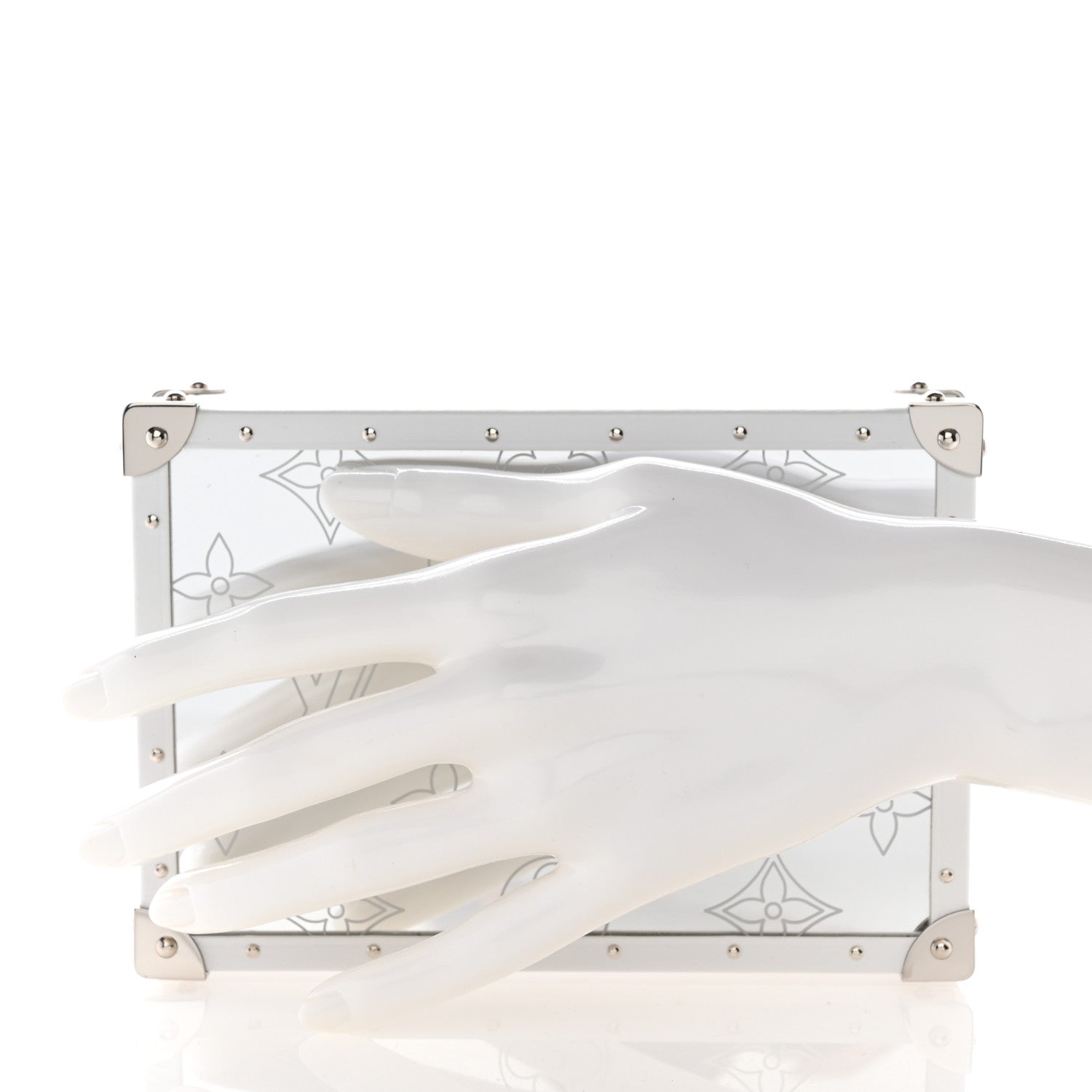 Louis Vuitton Calfskin Mirror Monogram Etched Jewelry Box Trunk White 2 of 12