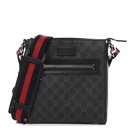 Gucci GG Supreme Monogram Web Small Flat Messenger Bag Black Grey 1 of 8