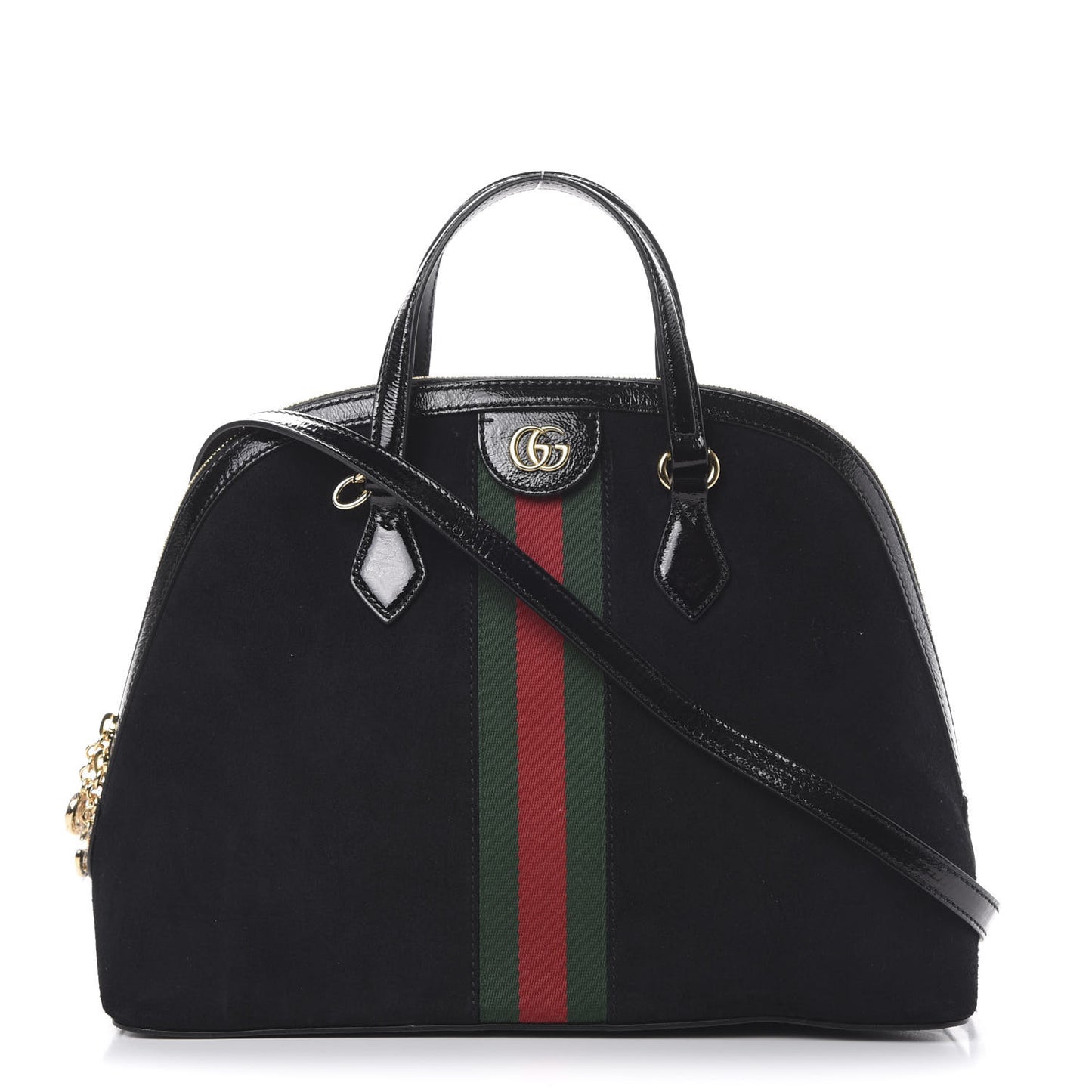 Suede Patent GG Web Medium Ophidia Top Handle Dome Bag Black