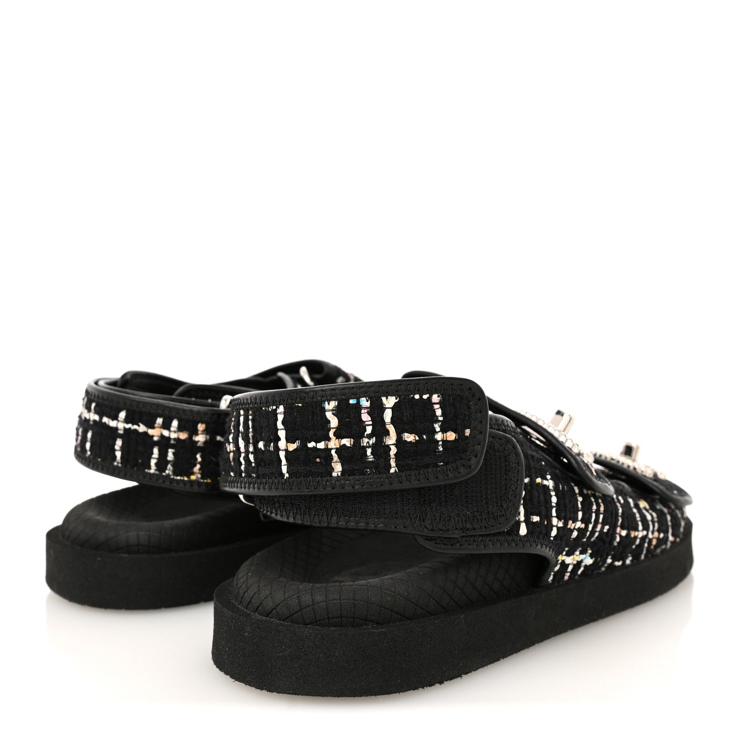 Tweed Lambskin Dad Sandals 36 Black Multicolor