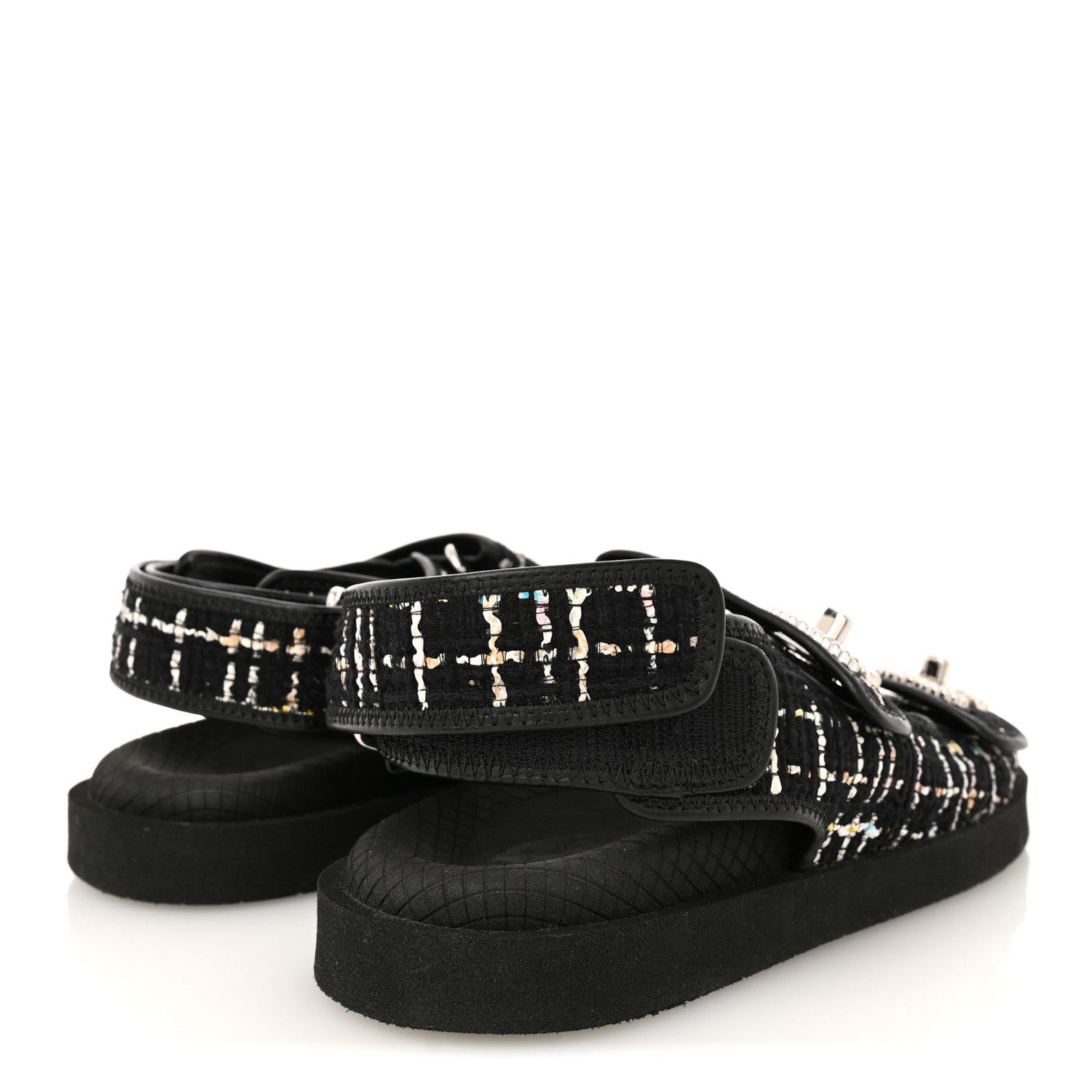 Chanel Tweed Lambskin Dad Sandals 36 Black Multicolor 5 of 9