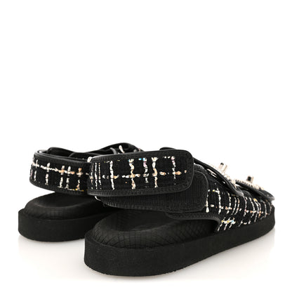 Chanel Tweed Lambskin Dad Sandals 36 Black Multicolor 5 of 9