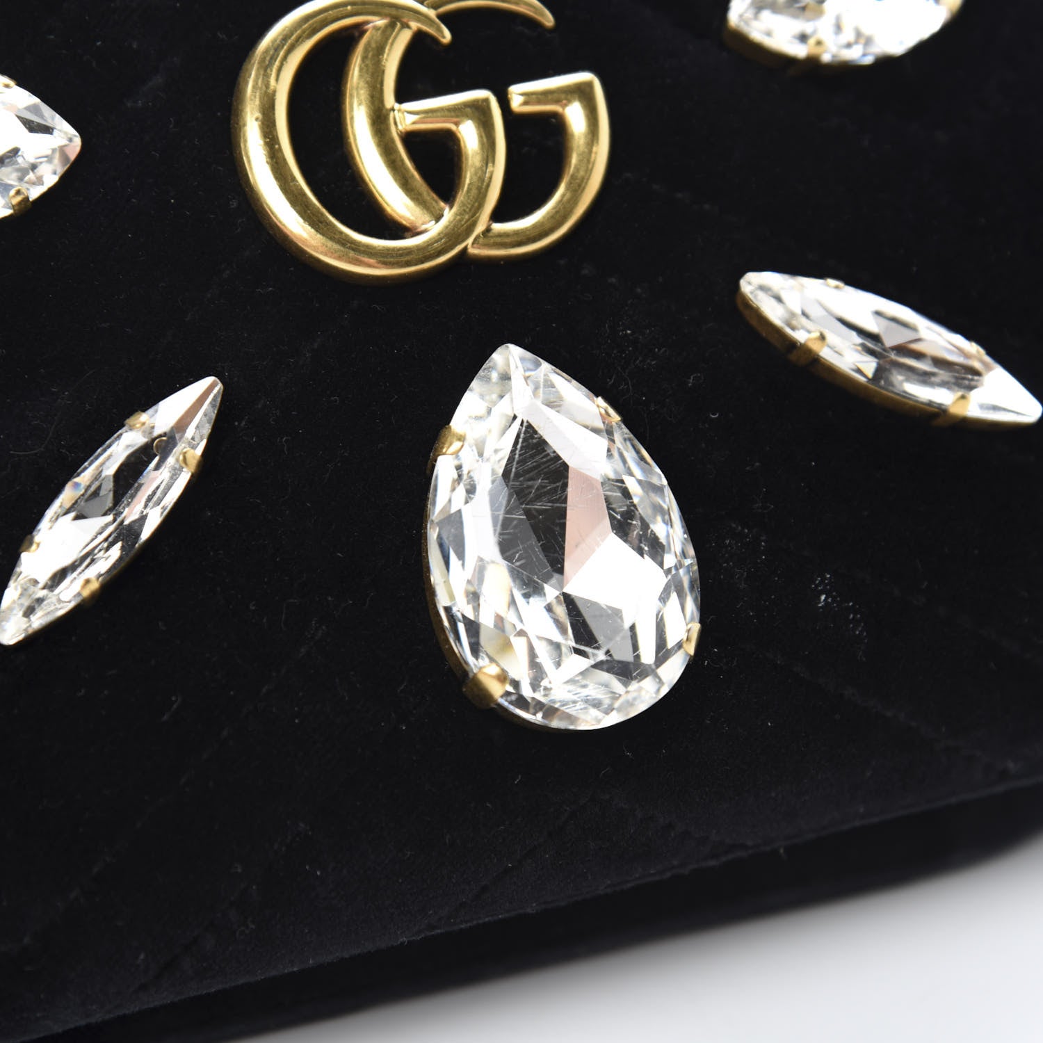 Gucci Velvet Matelasse Marquise Crystals Mini GG Marmont Chain Shoulder Bag Black 8 of 14