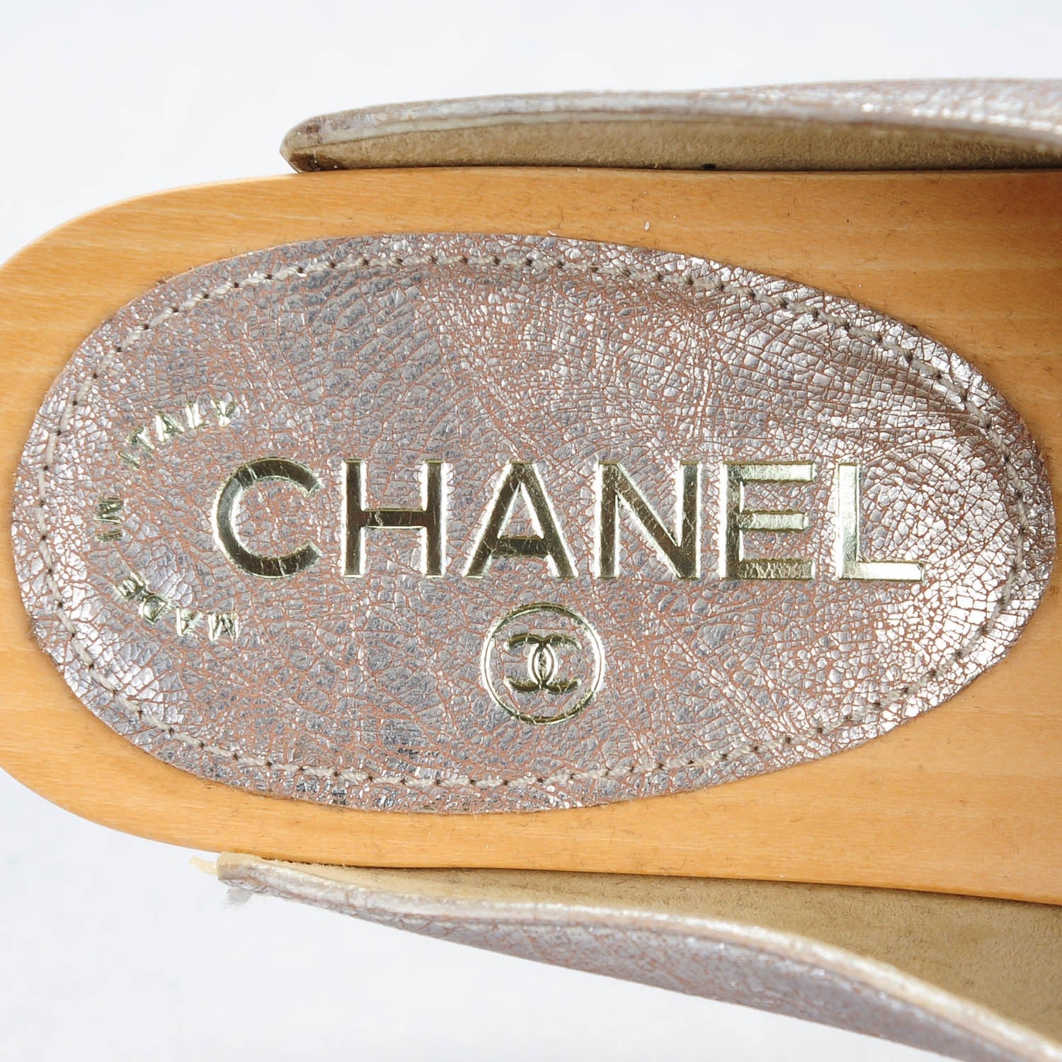 Chanel Metallic Crackled Leather Mules 37.5 Silver 7 of 9