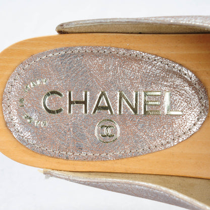 Chanel Metallic Crackled Leather Mules 37.5 Silver 7 of 9