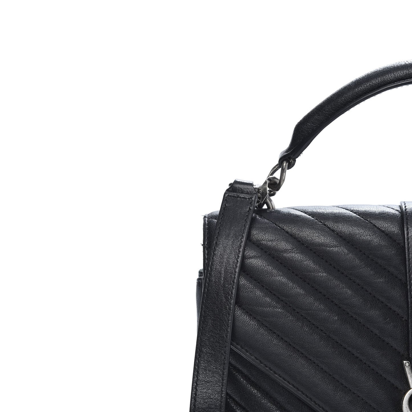 Sheepskin Matelasse Chevron Monogram Medium College Bag Black