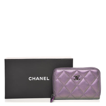 Chanel Metallic Lambskin Quilted Zip Around Coin Purse Wallet Purple 8 of 8