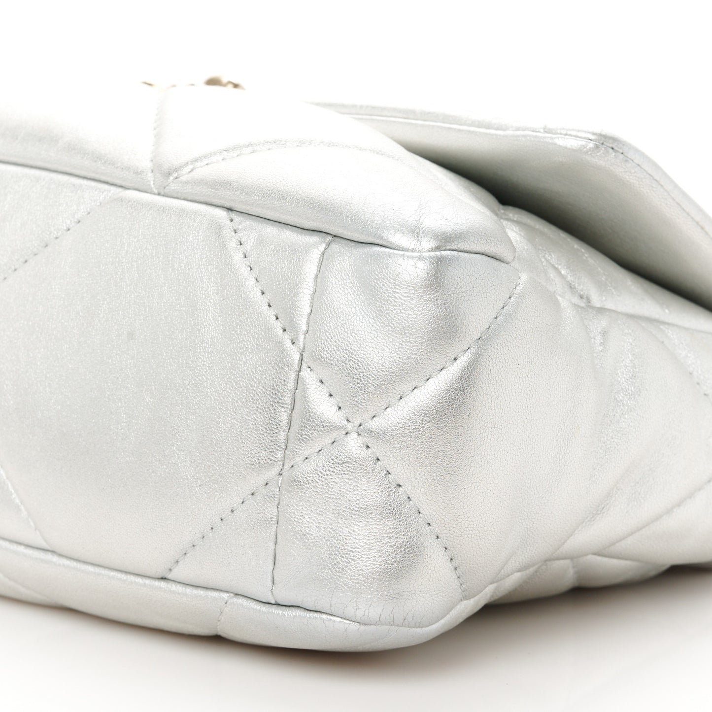 Metallic Lambskin Quilted Medium Chanel 19 Flap Silver