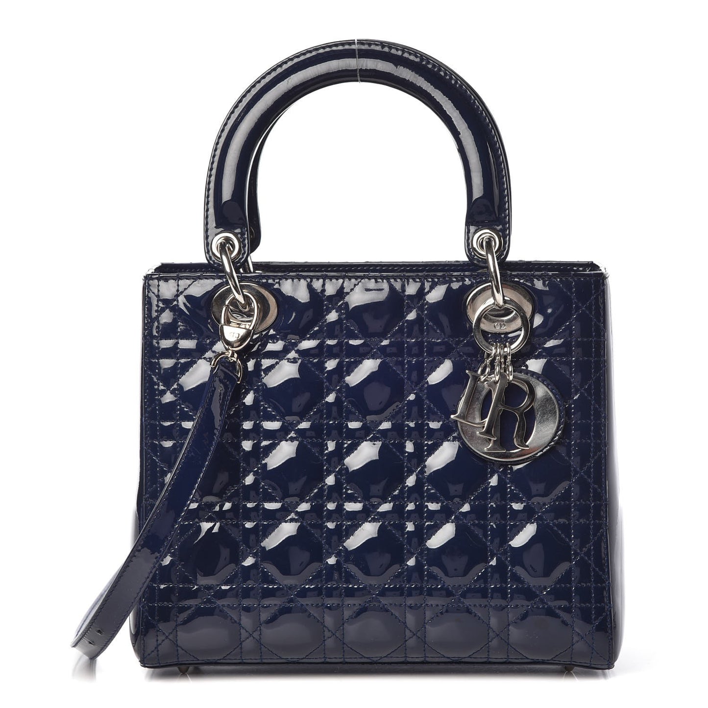 Patent Cannage Medium Lady Dior Navy Blue