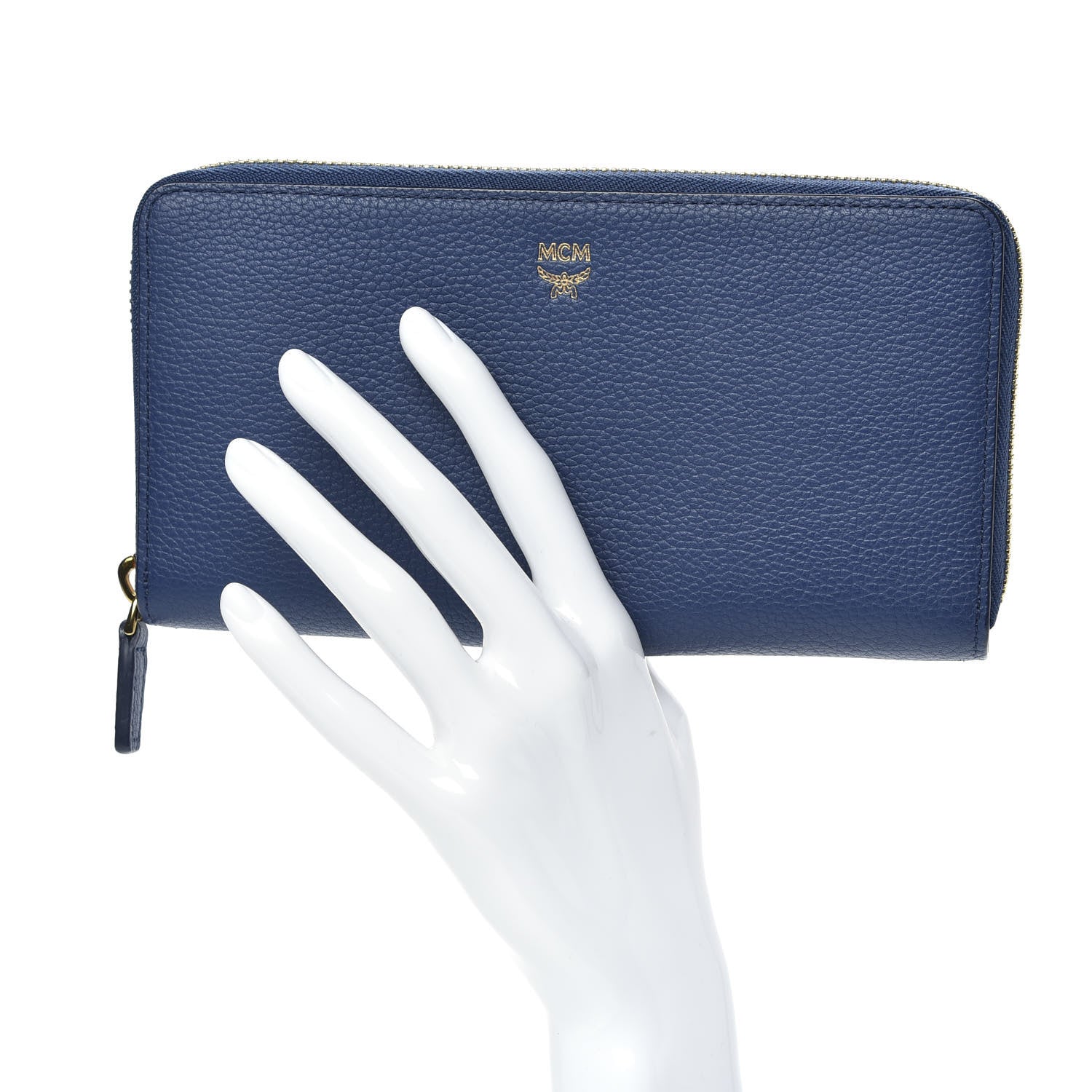 MCM Calfskin Fontanellas Park Avenue Milla Zip Around Wallet Navy Blue 2 of 10