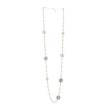 Chanel Pearl Resin Camellia CC Long Necklace Gold Pearly White 3 of 4