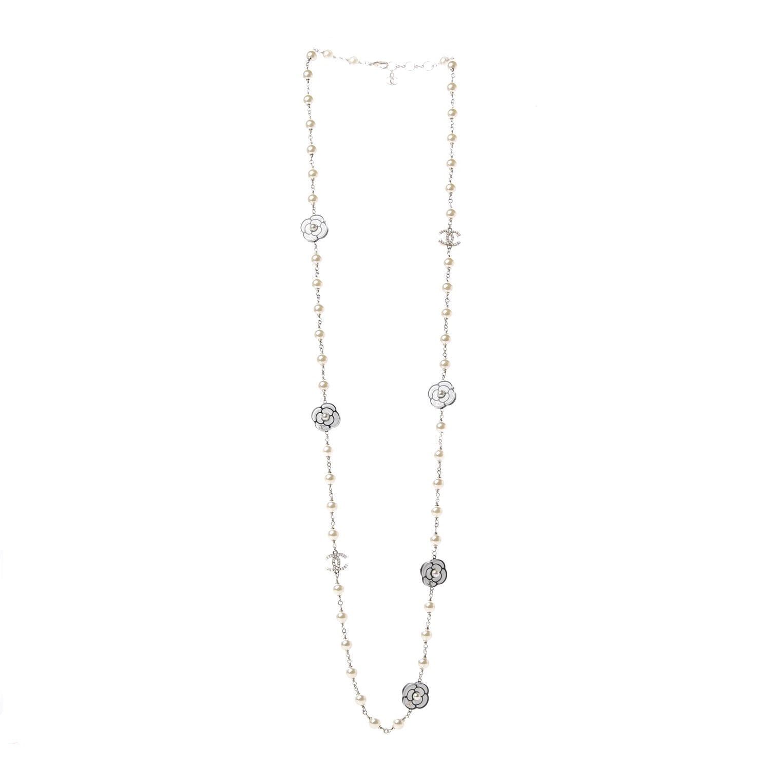 Chanel Pearl Resin Camellia CC Long Necklace Gold Pearly White 3 of 4