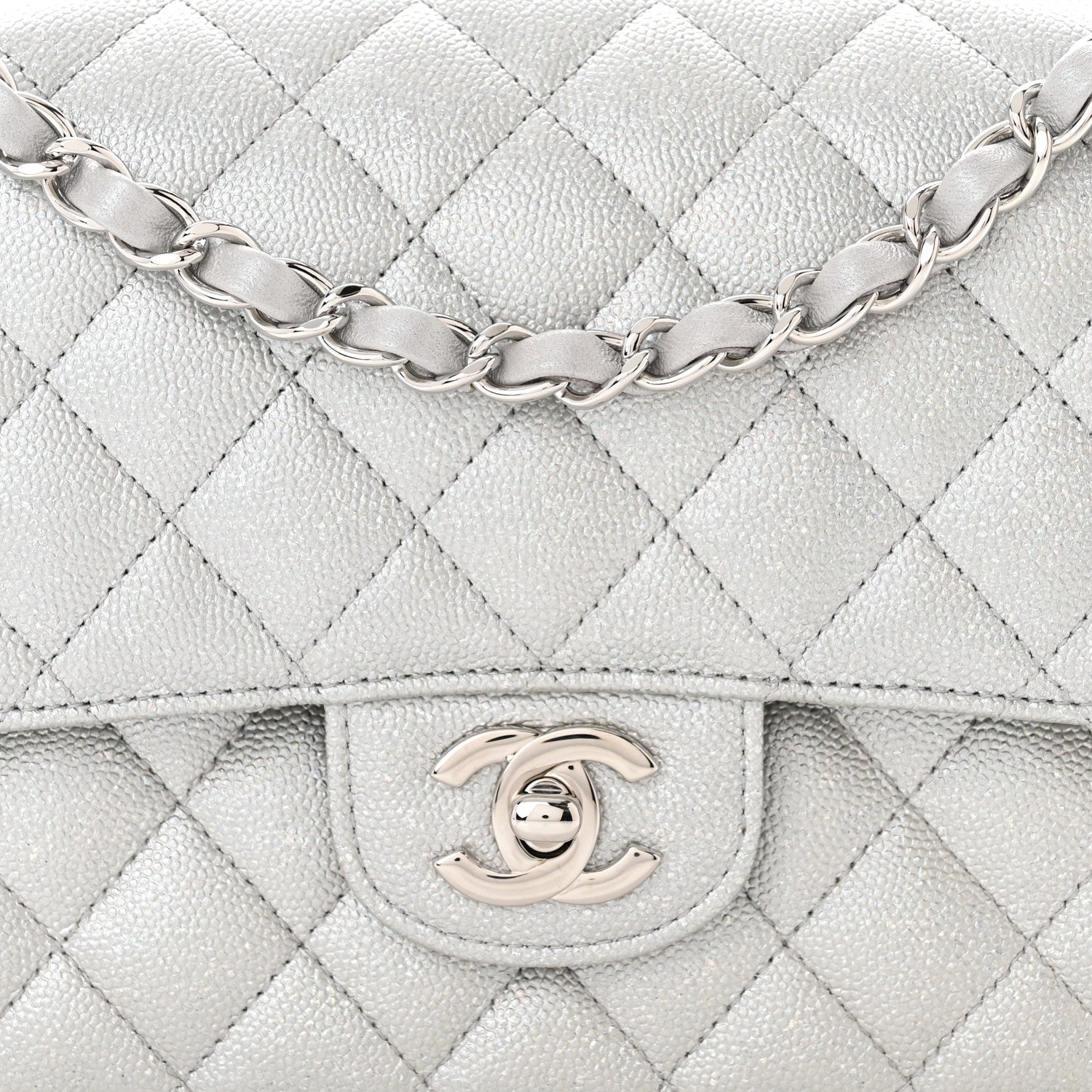Chanel Glittered Metallic Caviar Quilted Medium Double Flap Silver 8 of 11