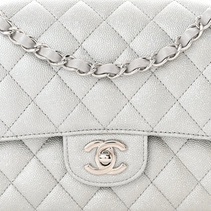 Chanel Glittered Metallic Caviar Quilted Medium Double Flap Silver 8 of 11