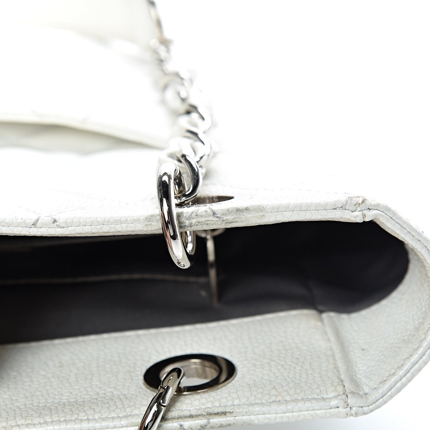 Caviar Quilted Petit Shopping Tote PST White