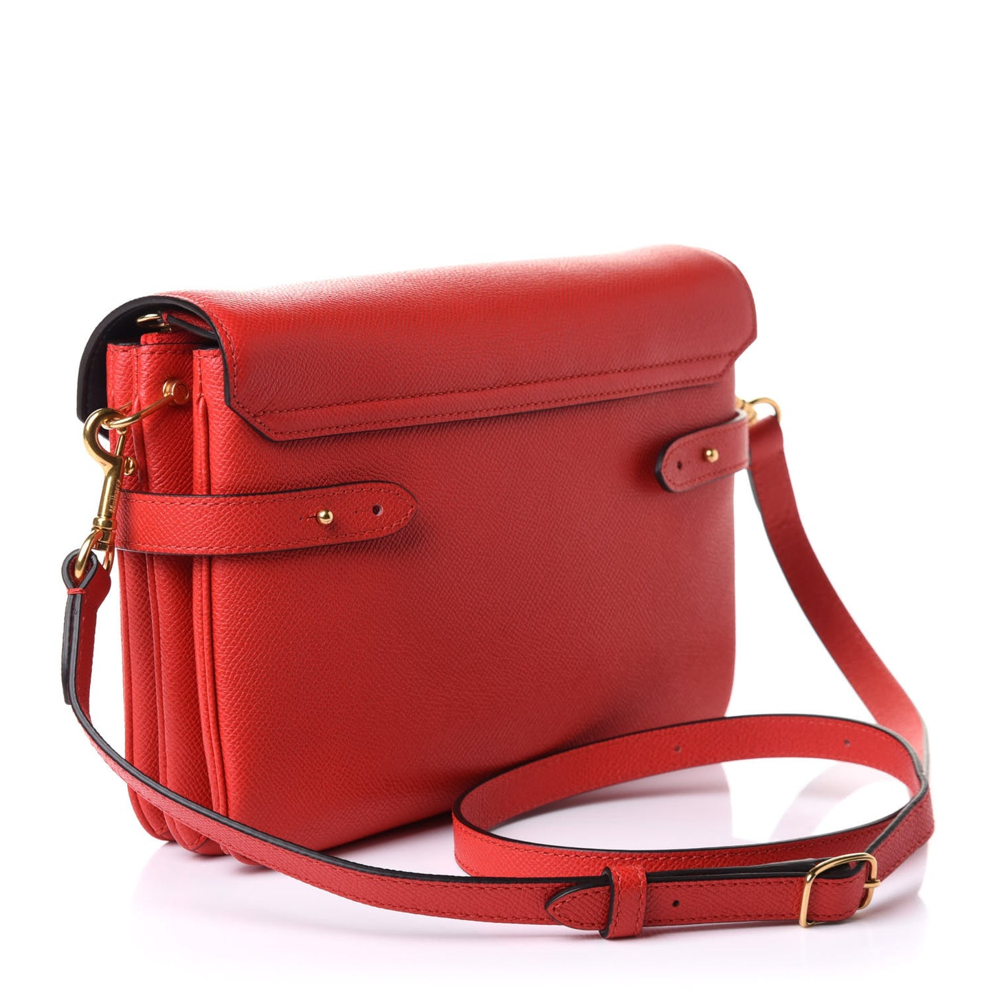 Small Classic Grain Calfskin Belted Bayswater Satchel Lipstick Red
