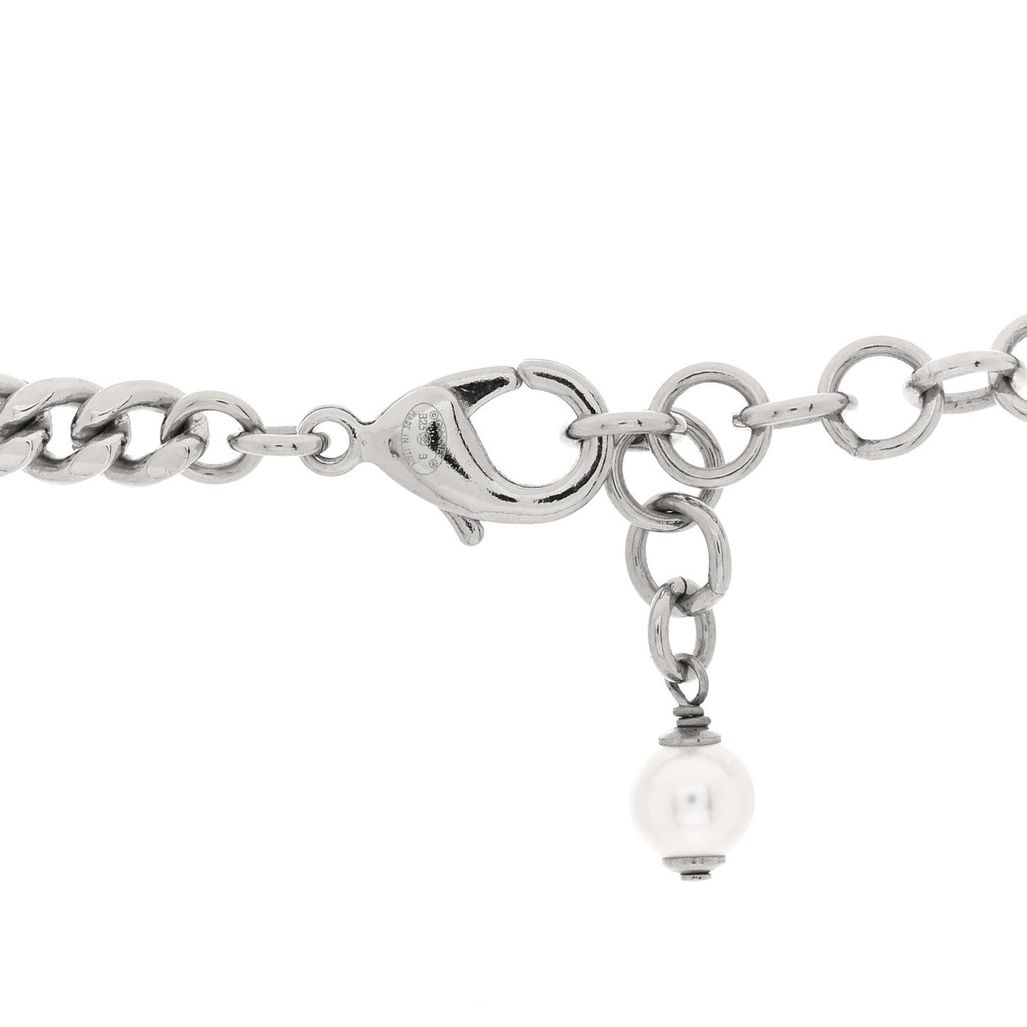 Pearl Crystal CC Heart Choker Necklace Silver