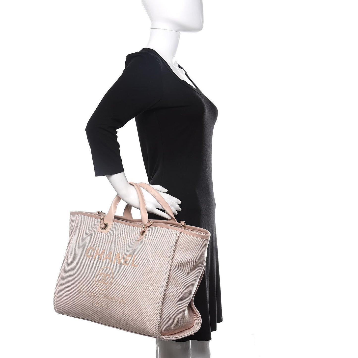 Mixed Fibers Calfskin Medium Deauville Tote Beige