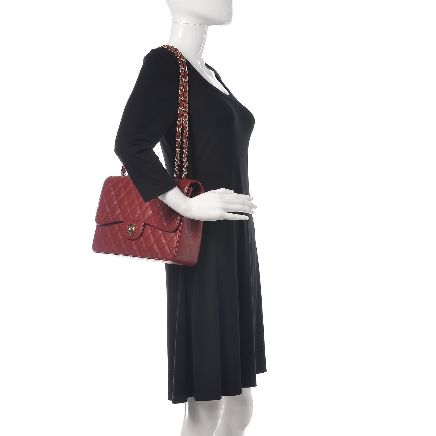 Chanel Caviar Quilted Jumbo Single Flap Dark Red 2 of 9