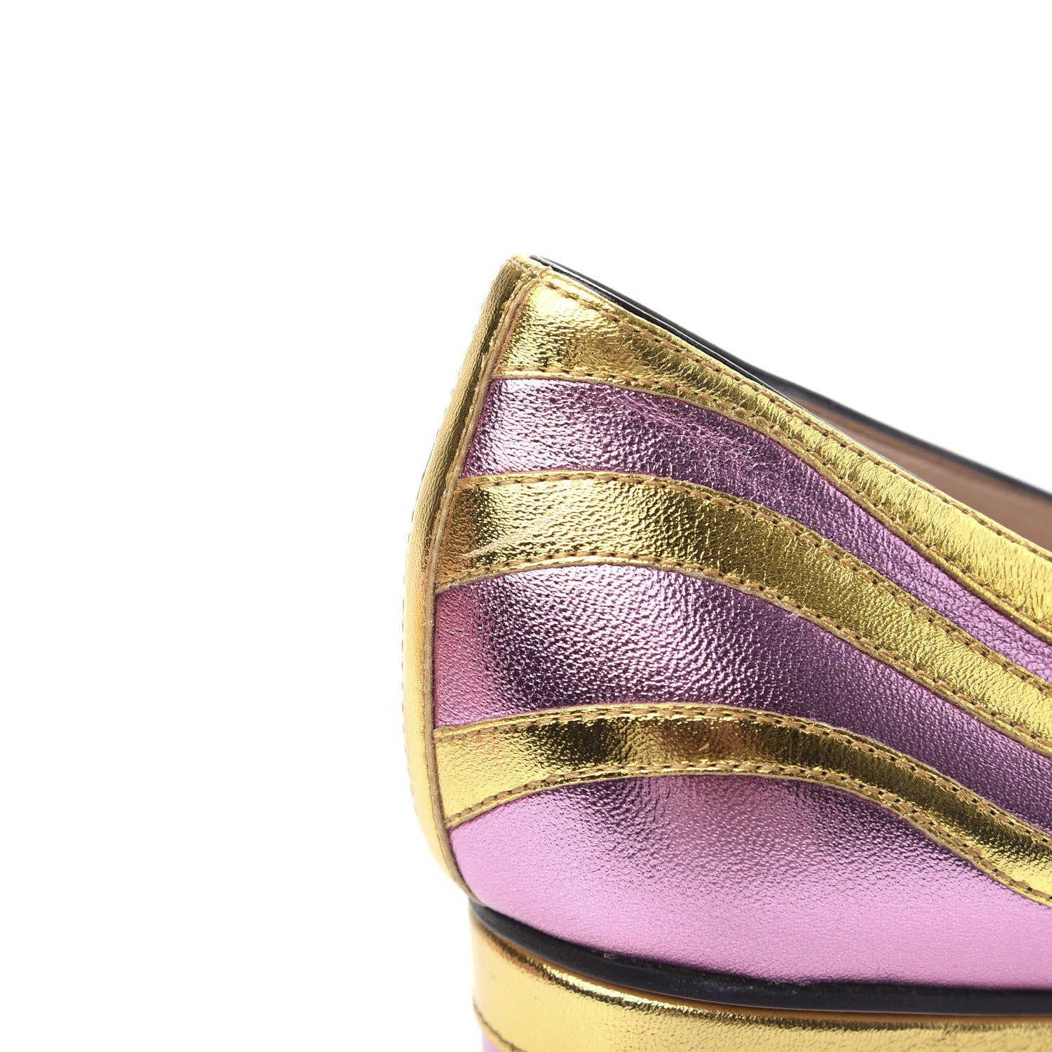 Gucci Metallic Nappa Inlay GG Marmont Fringe 50mm Loafer Pumps 36.5 Oro Vecchio Rosa 12 of 12