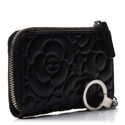 Chanel Caviar Camellia Embossed Key Holder Case Black 3 of 9