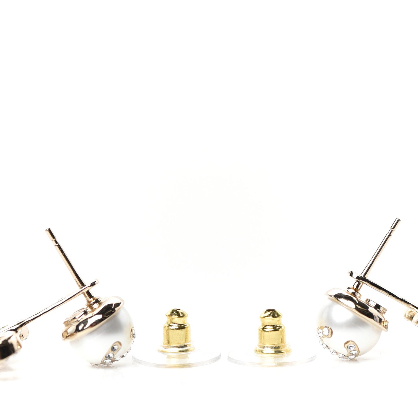 Pearl Crystal Logo Earrings Gold Pearly White