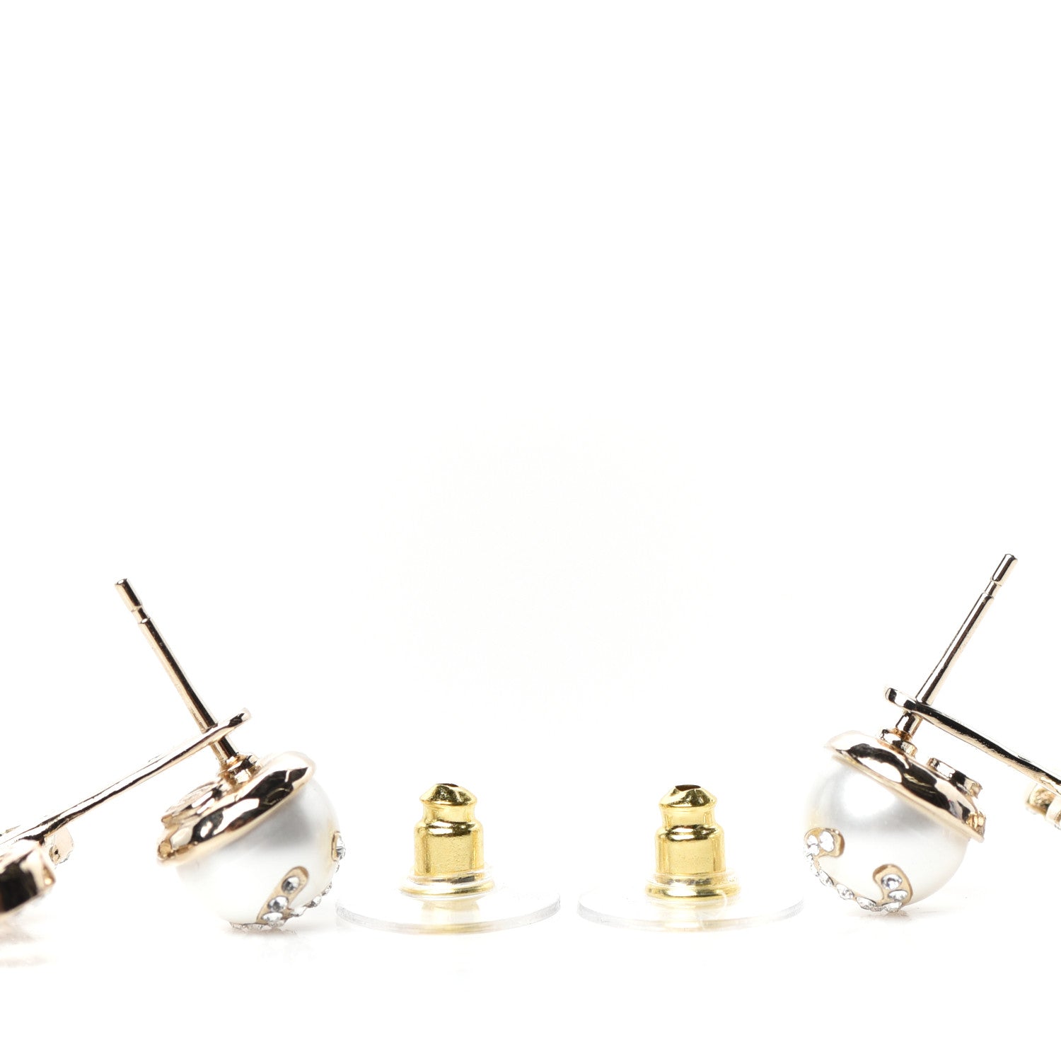Chanel Pearl Crystal Logo Earrings Gold Pearly White 3 of 4