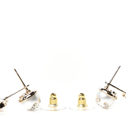 Chanel Pearl Crystal Logo Earrings Gold Pearly White 3 of 4