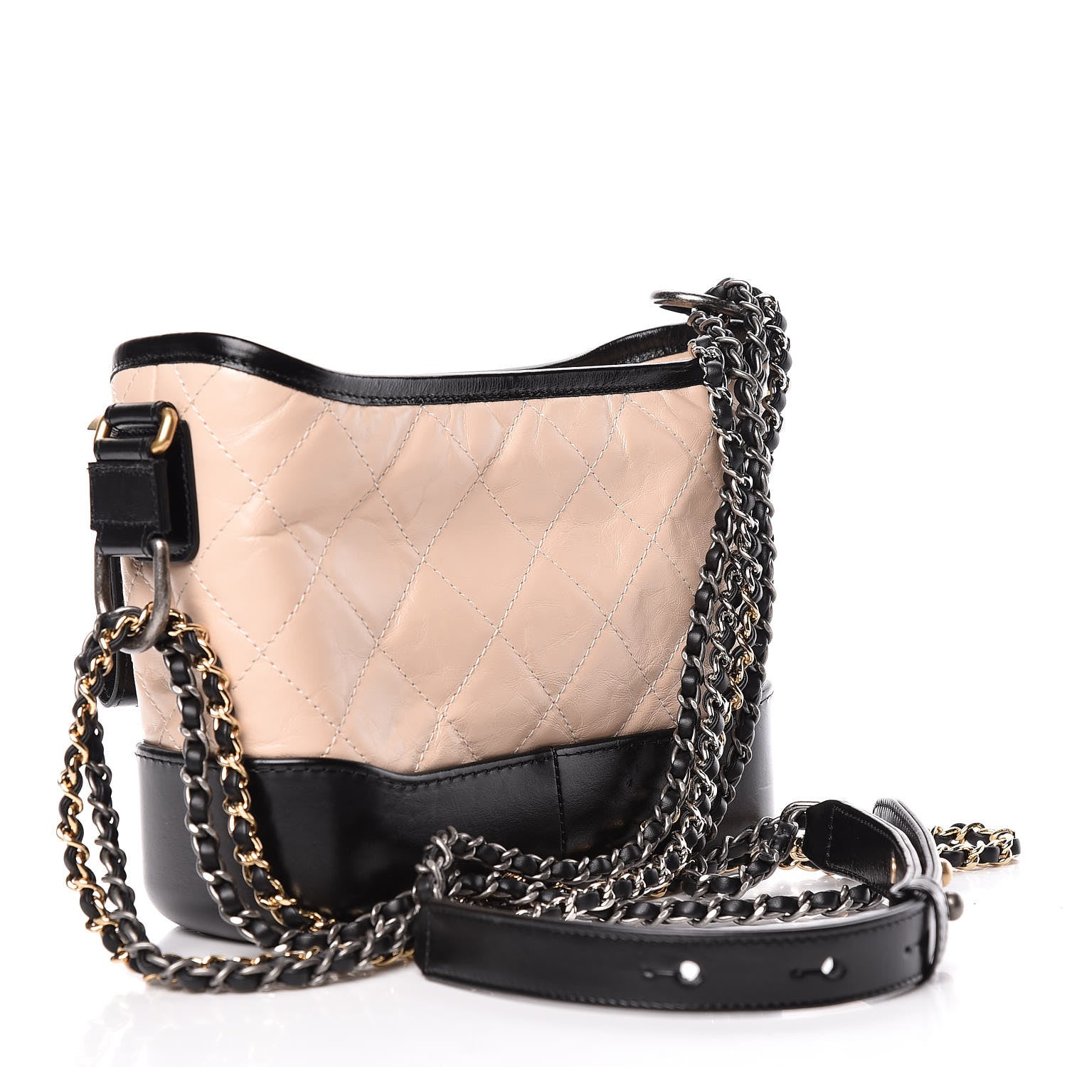Chanel Aged Calfskin Quilted Small Gabrielle Hobo Beige Black 3 of 12