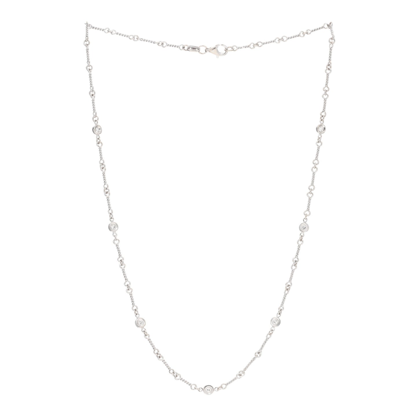 18K White Gold Diamond By the Inch Seven Station Dog Bone Necklace