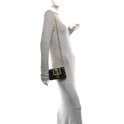 Gucci Velvet GG Monogram Web Super Mini Sylvie Chain Shoulder Bag Brown Black Oro Vecchio 2 of 10