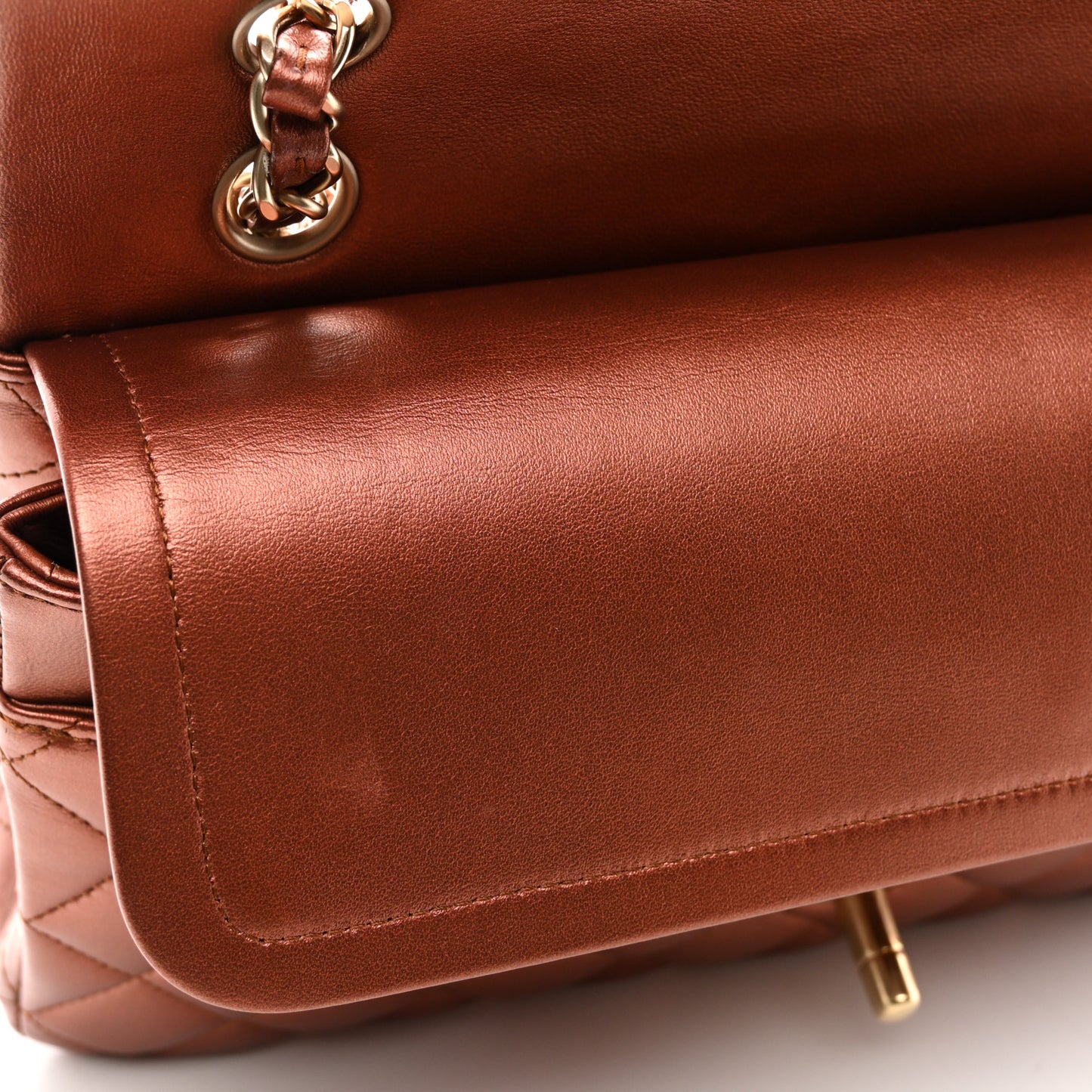 Metallic Lambskin Quilted Medium Double Flap Bronze
