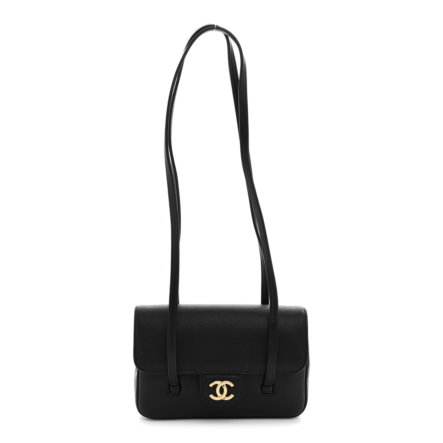 Shiny Caviar Mini Preppy Coco Shoulder Bag Black