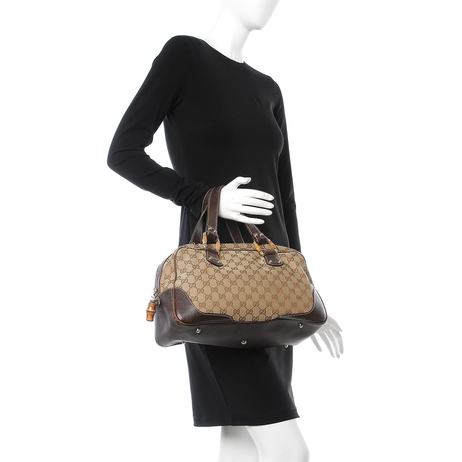 Gucci Monogram Bamboo Boston Dark Brown 2 of 13