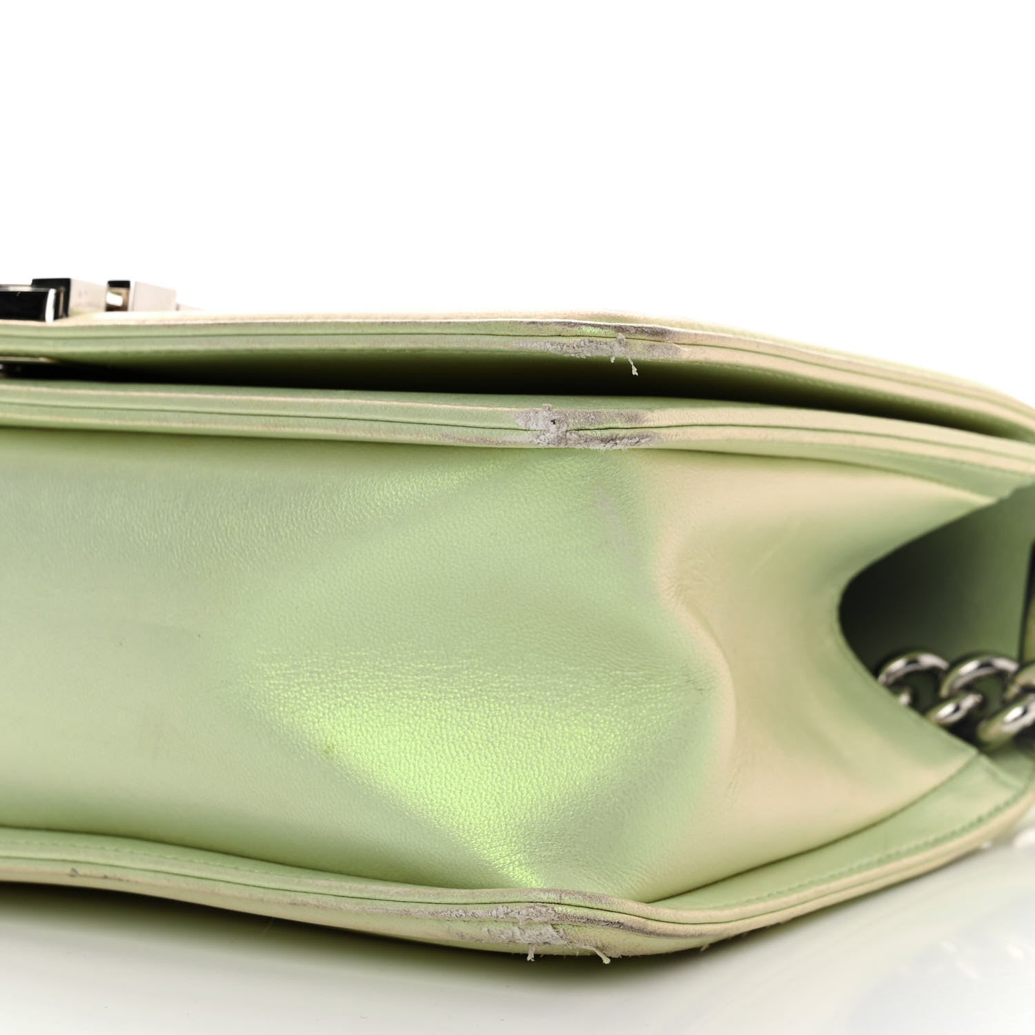 Chanel Iridescent Lambskin Chevron Quilted Medium Boy Flap Green 10 of 17