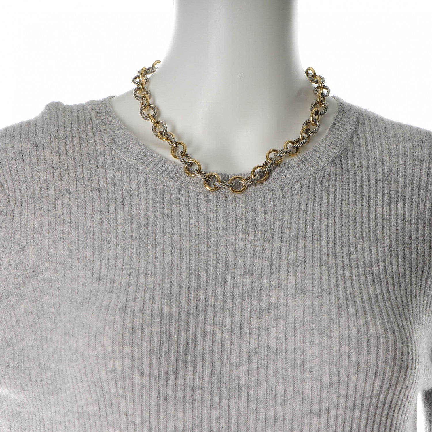 David Yurman Sterling Silver 18k Gold 12mm Large Oval Link Necklace 2 of 4