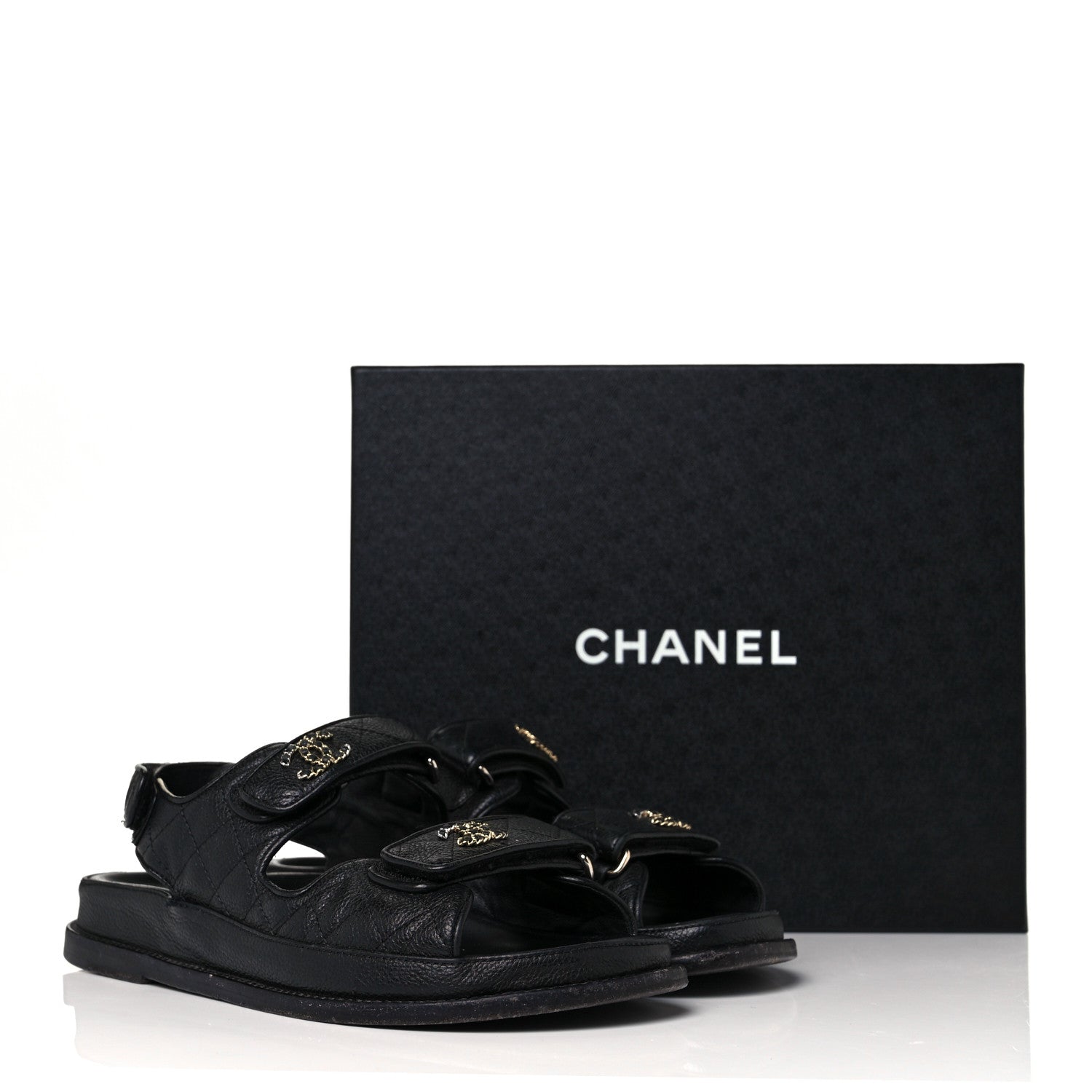 Chanel Grained Calfskin Velcro Dad Sandals 37.5 Black 20 of 20