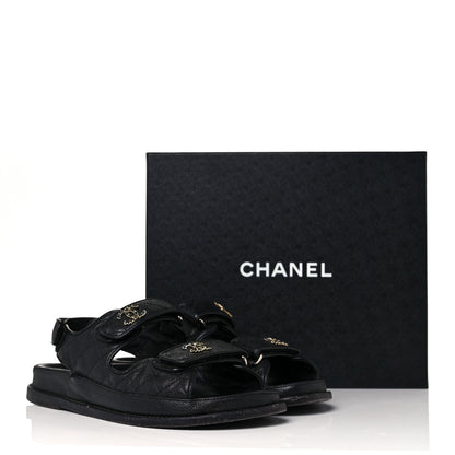 Chanel Grained Calfskin Velcro Dad Sandals 37.5 Black 20 of 20
