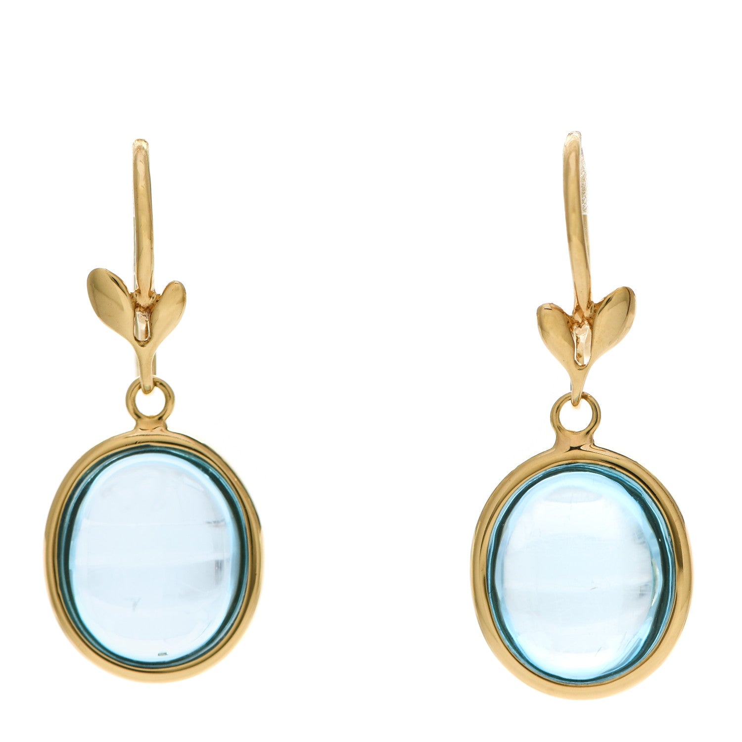 Tiffany 18K Yellow Gold Blue Topaz Paloma Picasso Olive Leaf Drop Earrings 1 of 5