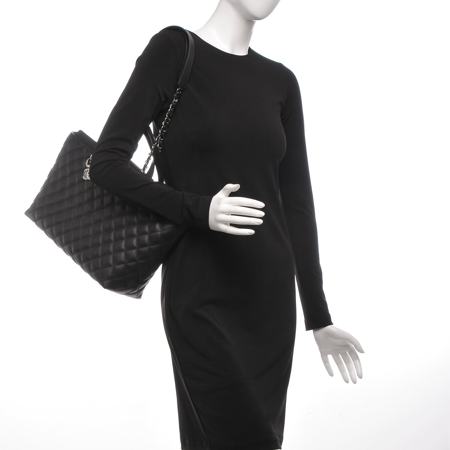 Calfskin Quilted Large Shopping Tote Black